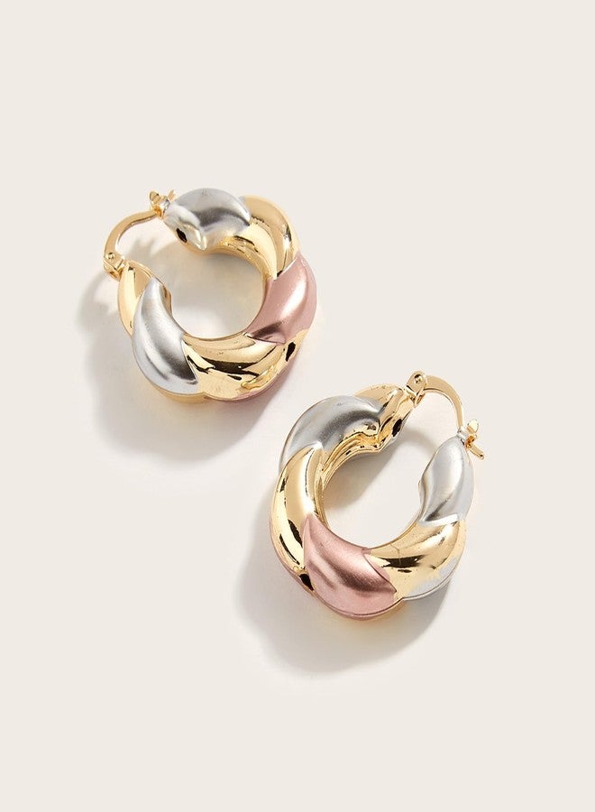 disclean Women's Tri Color Twisted Hoop Earrings - Gold Silver and Rose Gold Tone Trendy Statement Earrings - Image 5